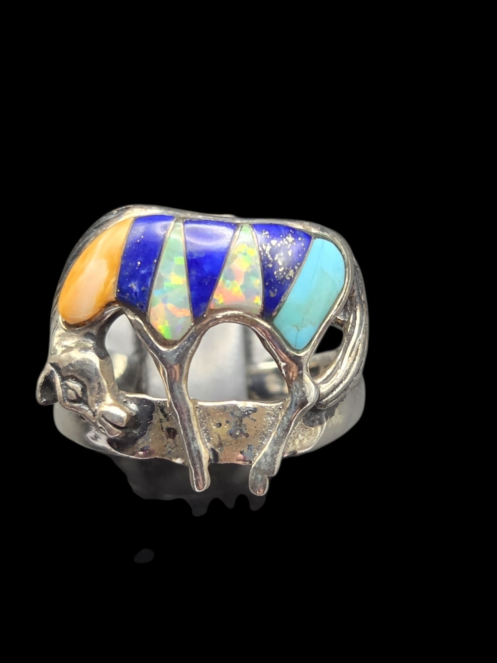 Multicolor Inlay Horse Silver Ring - Women Jewelry 7